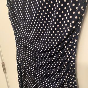 Enfocus Studio Blue & White Polka Dot Sleeveless Dress Size 6 Ruched Waist